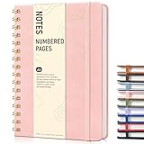 Lined Spiral Journal Notebook for Women, A5 Hardcover Notebooks for Work, 150 Numbered Pages Pink Notebook, 100GSM College Ruled Journals for Writing, Note Taking, 5.75