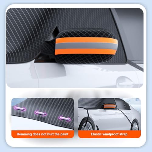 Image of Automotive Windshield Snow Cover for Ice and Snow Universal Car Front Window Cover Large Windshield Frost Cover with Side Mirror Covers Suitable for Most Vehicle,Car,SUV (Orange)