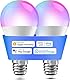 Meross Smart Glühbirne Set 2 LED-Glühbirnen kompatibel mit HomeKit, Siri, Alexa, Google Home und SmartThings, E27 RGBWW Wi-Fi-Glühbirne, dimmbar, mehrfarbig, mit Sprachsteuerung und Fernbedienung