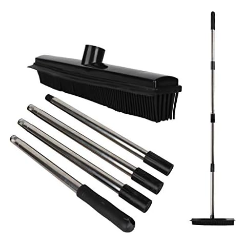 Rubber Broom Indoor with 145cm Long Handle & 31cm Squeegee Edge, Sweeping Brush Garden Broom Outdoor for Pet Cat Dog Hair Carpet Tile Clean (Multi Segment Handle) Cover