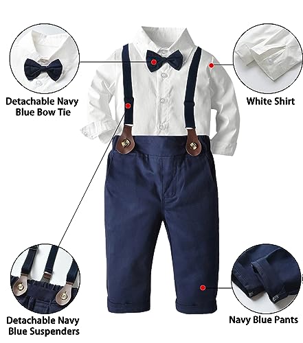 Image of SANGTREE Baby Boys Clothes, Dress Shirt with Bowtie + Suspender Pants, 6 Months - 6 Years