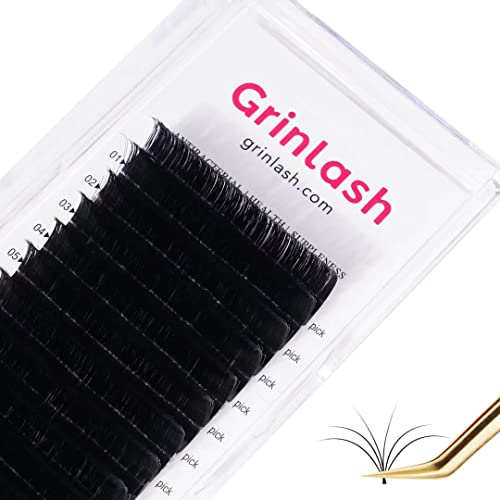 Grinlash Volume Lash Extensions 0.03mm Easy Fan Lashes 17mm Length Eyelash Extensions CC Curl 2D-10D Easy Fanning Volume Lashes Eyelash Extensions(0.03-CC, 17mm)