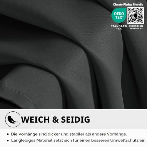 Deconovo Thermovorhang Hitzeschutz Blickdicht mit Ösen Gardinen Dunkelgrau – Ansicht 6