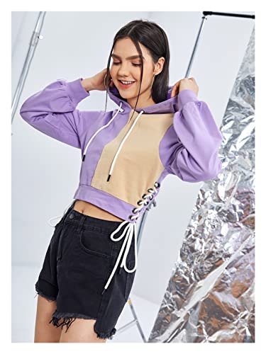 Sweat à capuche femme pull patchwork manches longues casual crown pullover taille L