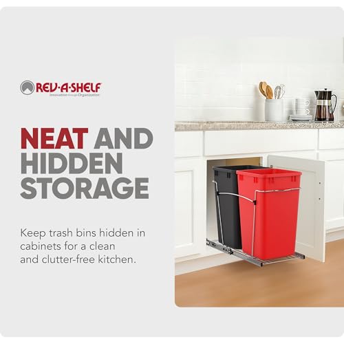 Image of Rev-A-Shelf Double Pullout Garbage Trash Cans for Kitchen Cabinets, 27 Qt