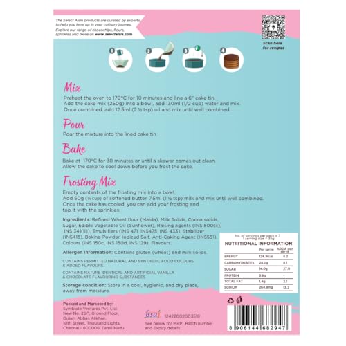 Image of The Select Aisle's Eggless Chocolate cake mix - 365g [Frosting mix and Sprinkles |Just add oil and water | Eggless Cake premix |Decadent chocolate cake mix | Premix Cake Powder| Makes Brownie Cake]