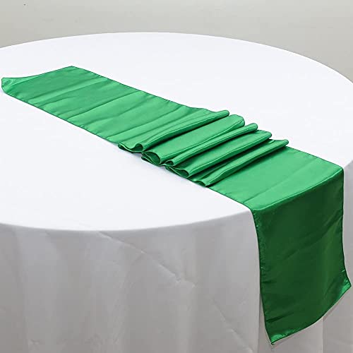 CNFQ Lote de 10 caminos de mesa de satén para decoración de salón o boda, mesa corredor, 275 x 30 cm, color verde Cover