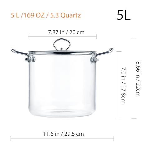 Glass-Cooking-Pot-Sauce-Pan-with-Lid-Cover-5L-53-Quartz-Heat-Resistant-Simmer-Pot-for-Stove-Potpourri-Pasta-Soup-Salad-Clear-Glass-Pots-for-Cooking-Stock-Pot-Borosilicate-Glass-Cookware