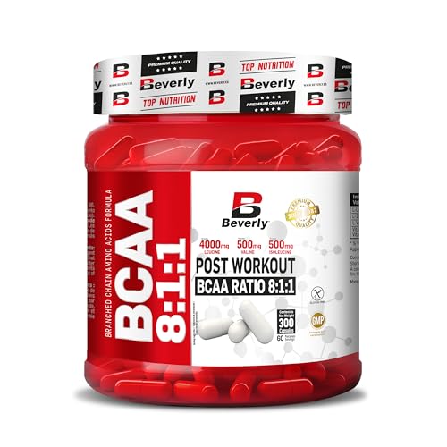 Beverly BCAA 811 - Aminoácidos ramificados en proporción 811-300 Cápsulas veganas - 40 Servicios - 5 g de aminoácidos por toma - Mejora del rendimiento deportivo