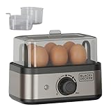 Black+Decker - cuiseur d'œufs électrique 400 W | capacité 6 œufs | 3 niveaux (à la coque/mollet/dur) | arrêt automatique | signal sonore | accessoire œufs pochés | compatible lave-vaisselle
