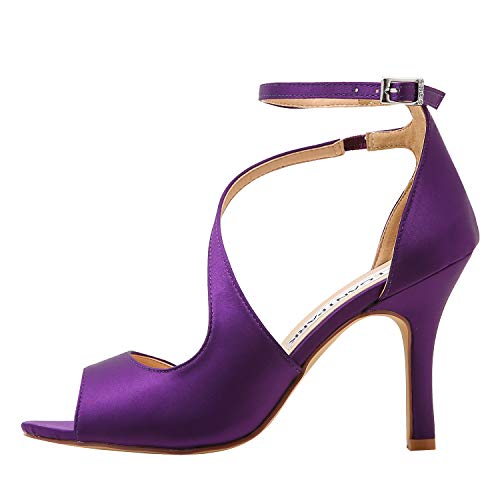 Image of ELEGANTPARK High Heel Sandals for Women, Satin Strappy Wedding Dress Shoes | Adjustable Buckle, 3.5 inch Peep Toe Shoes for Bride, Wedding Guest, Bridal Reception, Evening Party, Prom and Formal Event
