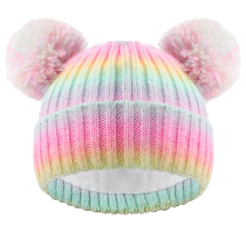 Toddler Winter Knit Hat Upgrade Fleece Lined Pompom Ears Beanies