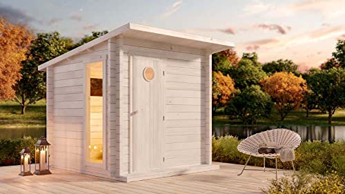 Polhus Gartensauna aus Holz Jussi, Outdoor- Sauna modern für 4 Personen, Außensauna Garten mit Panoramafenster aus Isolierglas, Saunahaus, naturbelassen-2