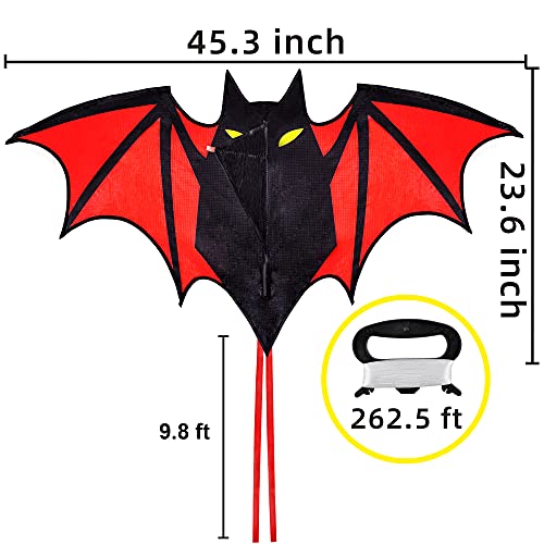 Joyin Bat Kite With Red Tail, Easy To Fly Kite For Adults And Kids With 262.5 Ft Kite String, Beach Kite For Outdoor Games And Activities Revised Version-Flown Easily #TOP1