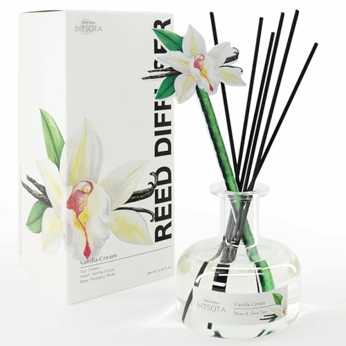 BITSOTA Vanilla Cream Reed Diffuser Set, Large 9.85oz (280ml) Aroma Scented Oil Diffuser with Sticks, Long-Lasting Home Fragrance for Bedroom, Bathroom & Office Decor, Ideal Gift for Women