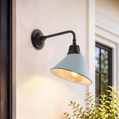 Image of JONATHAN Y Croydon 1-Light Gooseneck Barn Sconce 9.63 inch, Matte Silver Blue