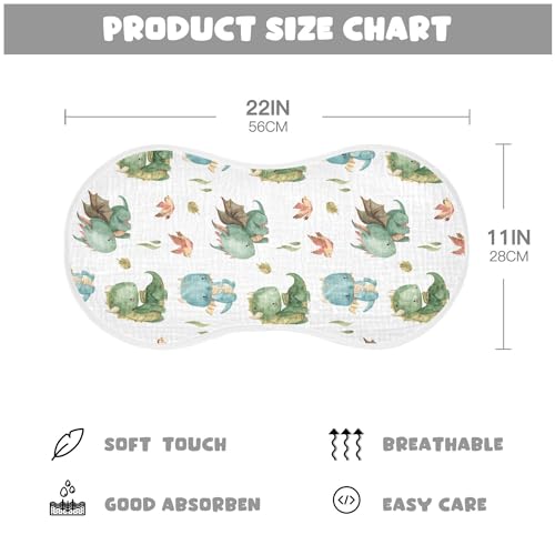 Watercolor Dragon Bird Leaf Pattern Muslin Burp Cloths for Baby 2 Pack 100% Cotton Baby Washcloths Bibs for Boy Girl2
