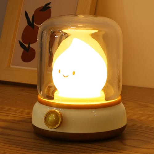 HOTUT Flammenlose Kerzenlampe, Niedliches Nachtlicht kinder mit Timer, 2 Modi LED Kerzen flackernde Flamme Dimmbar, Wiederaufladbares Nachttischlampe...