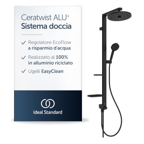 Ideal Standard Ceratwist Alu+ Colonna doccia, Realizzata con l'100% di alluminio riciclato, doccia a risparmio idrico con tipi di getto variabili – Nero Opaco (338x501x1104 mm)