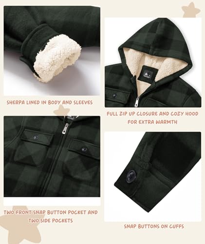 Image of V VALANCH Boys Flannel Jacket Hooded Fleece Lined Zip-up Hoodies Plaid Coat for Kids