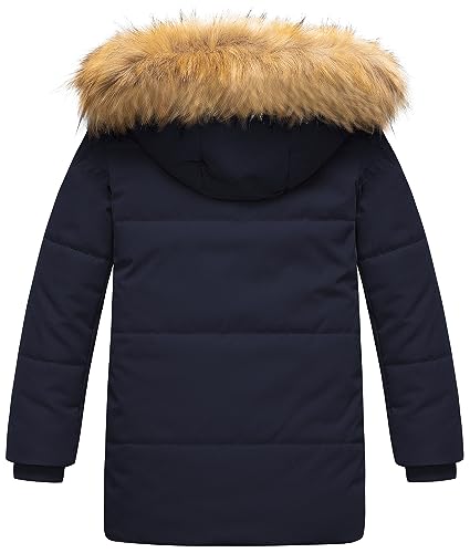 CREATMO US Boy's Sherpa Long Parka Winter Coat Thicken Water Repellent Puffer Jacket With Removable Faux Fur Hood2