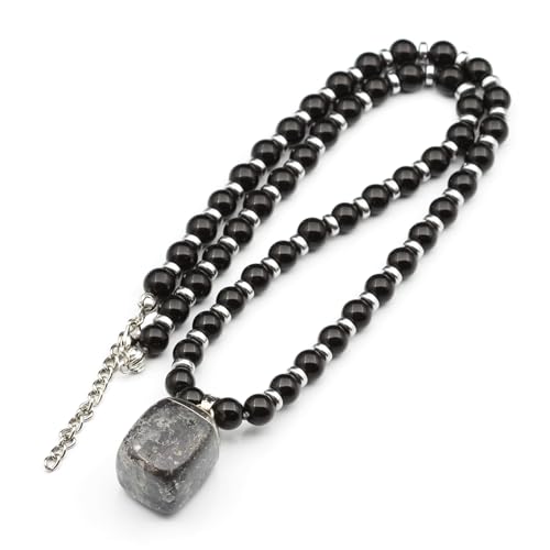 Natural Raw Tourmaline Pendant, Genuine Black Onyx Beaded Necklace, Black Stone Necklace, Gemstone Necklace, 8mm Beads, Unique Fashion Jewelry, Healing Crystal Chakra Necklace, Crystal Pendant