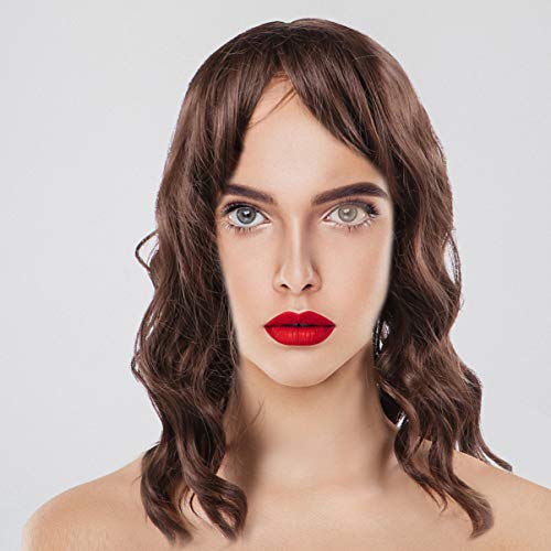 FRCOLOR Peruca Loira Feminina Marrom Com Franja Peruca Sintética Peruca Onda Natural Afro-Americana