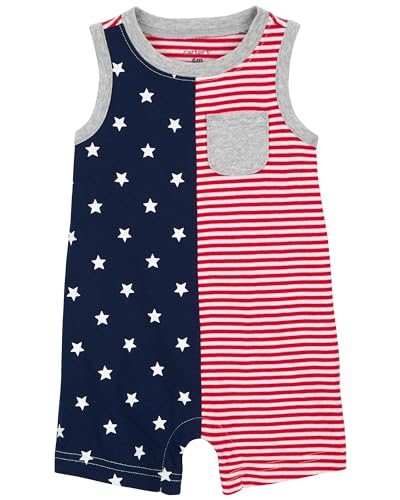 Carter's Baby Boys' One Piece Short Sleeve Romper, Red/White/Heather, 24 Months