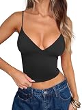 REORIA Women Sexy V Neck Tank Top Summer Y2K Going Out Tops Casual Sleeveless Fitted Basic Cami Shirts 2025 Black Medium