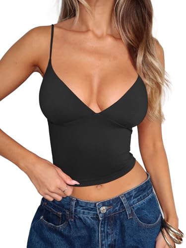 REORIA Women Sexy V Neck Tank Top Summer Y2K Going Out Tops Casual Sleeveless Fitted Basic Cami Shirts 2025