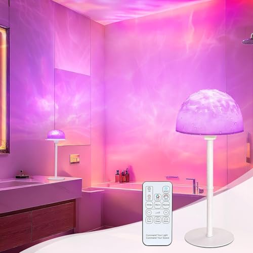 Image of ELEPHANTBOAT Shower Lamp Waterproof Bathroom Light with Ocean Wave Projector Rechargeable Touch and Remote Control for Shower and Bathtub