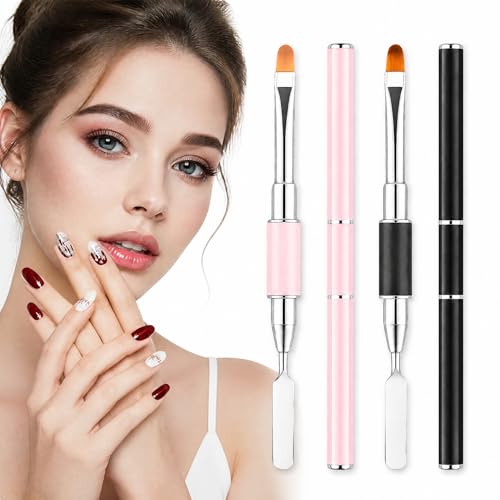 Dual-Ended Gel Nail Brush Set - Nail Sculpting Tool for Poly Extension Sculpture Gel - Polygel Brushes Manicure Design Kit for Salon & DIY Use 2Pcs Black&Pink