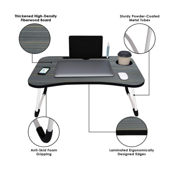 Image of Multipurpose Foldable Laptop Table with Cup Holder, Study Table, Bed Table, Breakfast Table, Foldable and Portable /Ergonomic & Rounded Edges /Non-Slip Legs Kids & Adults (Black)
