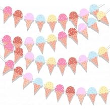 2 Pcs Ice Cream Banner, Ice Cream Birthday Party Decorations, 1st Birthday Banner, Garland Summer Baby Shower Wedding Party Backdrop Decoration Supplies