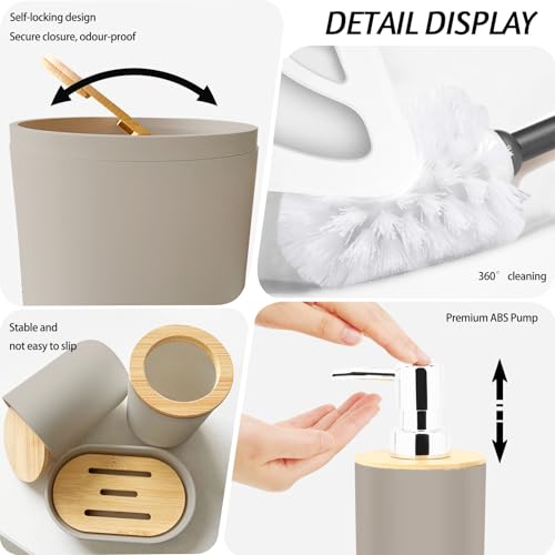 Lnond Beige Bathroom Set, Beige Abstract Cubes Bathroom Accessories Sets Complete, Luxury Restroom Set with Shower Curtain and Rugs, Trash Can, Toilet Brush Holder Set & Soap Dispenser by Lnond - Used condition - Image 3
