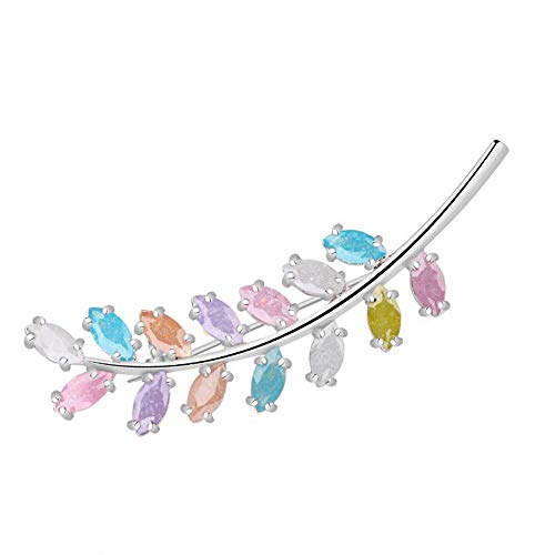 Onefeart Weißes Gold überzogen Brosche für Damen Mädchen Oval Zirkonia Blume Blattform Einfach Design 63.5x16MM Cover