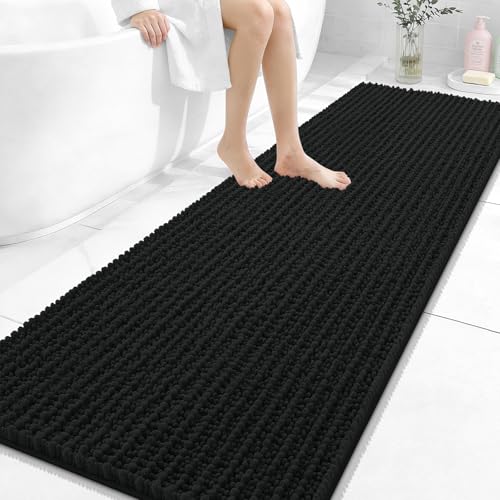 Image of OLANLY Long Bathroom Rugs Runner 70x24, Thick Soft and Absorbent Chenille Bath Mat, Non-Slip, Machine Washable Quick Dry Bath Rugs for Tub Shower Floor, Home Decor Accessories, Black