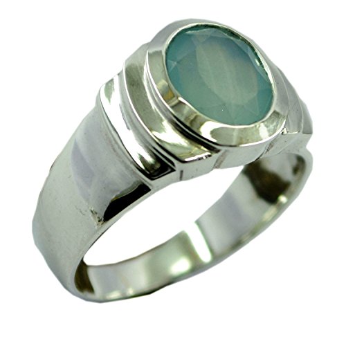 Image of 55Carat Natural Chalcedony Ring Oval Shape Bold Sterling Silver Bezel Style Handmade Size 5,6,7,8,9,10,11,12