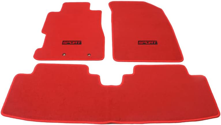 Floor Mats Compatible with 01-05 Civic 02-05 Civic SI, Red Nylon Factory Fitment Carpet Front & Rear 3PCS Set, 01 02 03 04, with Red Sport