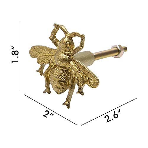 Soffee Design Set Of 6 Vintage Gold Zinc Cabinet Knobs, Decorative Metal Bee Shape Knobs Pull Handle For Door Cabinet Drawer, Antique Dresser Knobs Home Furniture Handle #TOP4