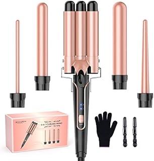 Waver Curling Iron Curling Wand, BESTOPE PRO 5 in 1 Curling Wand Set with 3 Barrel Hair Crimper for Women, Fast Heating Hair Wand Curler in All Hair Type
