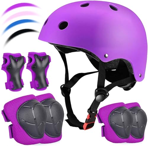 FOOKCIAN - Kids Bike Helmet Set Adjustable for Children, Boys, Girls and Teenagers Aged 3-8 Years Includes Elbow, Knee, Wrist Guards Children's Helmet Protection Set for Bikes SkateboardsRollerskates