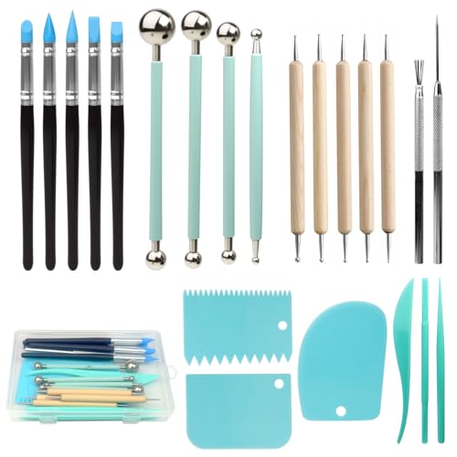 WYTNB 23 Stück Keramik DIY Werkzeugsatz - Modellier Polymer Tool Set, DIY Töpfer Polymer Clay Sculptin, Skulptur Werkzeuge für Künstler, Bildhauerwerkzeuge Clay Sculpting Tool für Töpfer Künstler