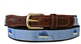 Men's Preston Leather Ribbon Light Blue Sailfish Fish Belt (34)