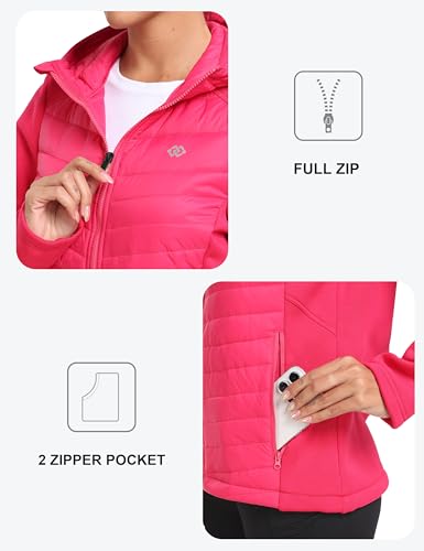 MoFiz Damen Fleecejacke Sportjacke Wanderjacke Outdoorjacke Running Winter Atmungsaktiv Jacke Hybridjacke Freizeitjacke Rosenrot 3XL