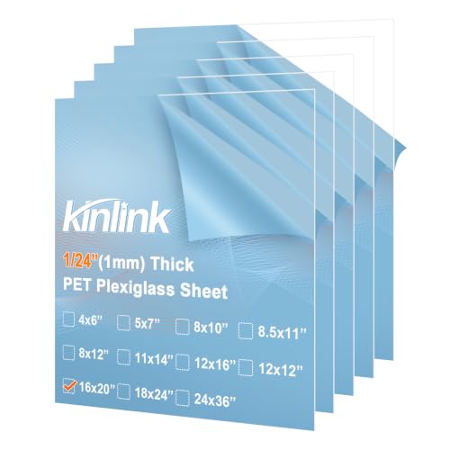 Image of KINLINK 16x20 Plexiglass Sheets 1 /24 inch Thick, 1mm Clear PET Plastic Sheet for DIY Project, Craft, Table Top, Picture Frame, Acrylic Sign and Wedding Invitation 5 Pack
