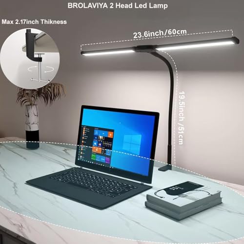 Image of BROLAVIYA Overhead LED 2 Head Dimmable, Aluminum Frame Desk Lamp Light with Multi-Angle Rotation,3 Lighting Modes for Home, Office, Desktop,Bedroom, Reading,etc