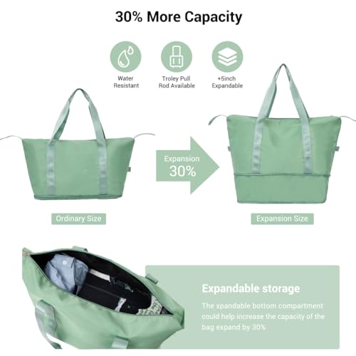 5-Piece Expandable Hard Luggage Set with Rotating Wheels, Lightweight Rolling Luggage for Travel, Light Green3