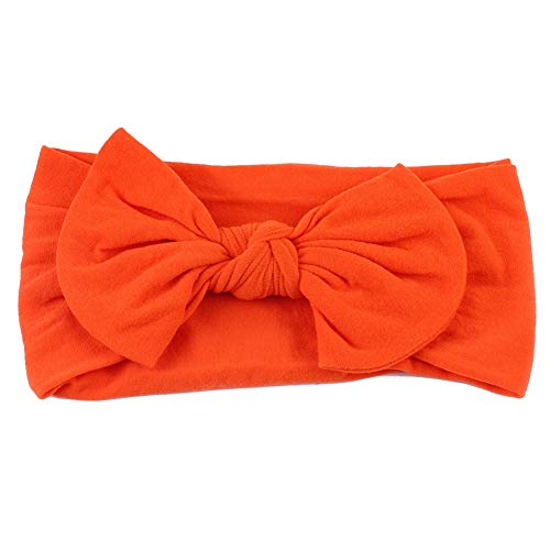 Image of AKOAK 1 Pack Solid Color Skin-friendly Baby Headband Elastic Soft Nylon Headband Cute Baby Bow Headband (Orange)