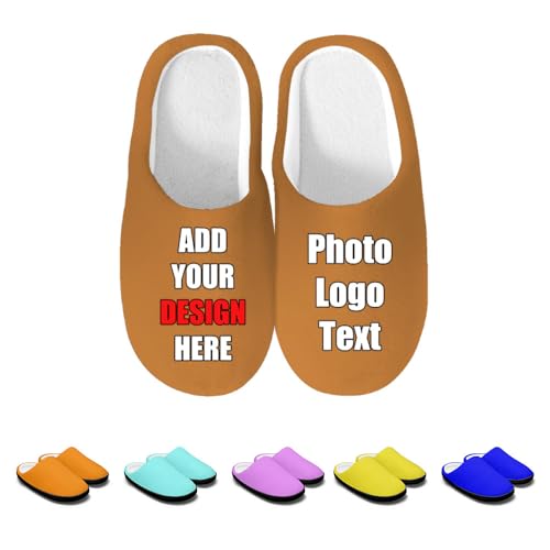 Custom Slippers for Women Men, Personalized Non-Slip Indoor Outdoor Winter Bedroom Shoes Add Your Image Logo Text